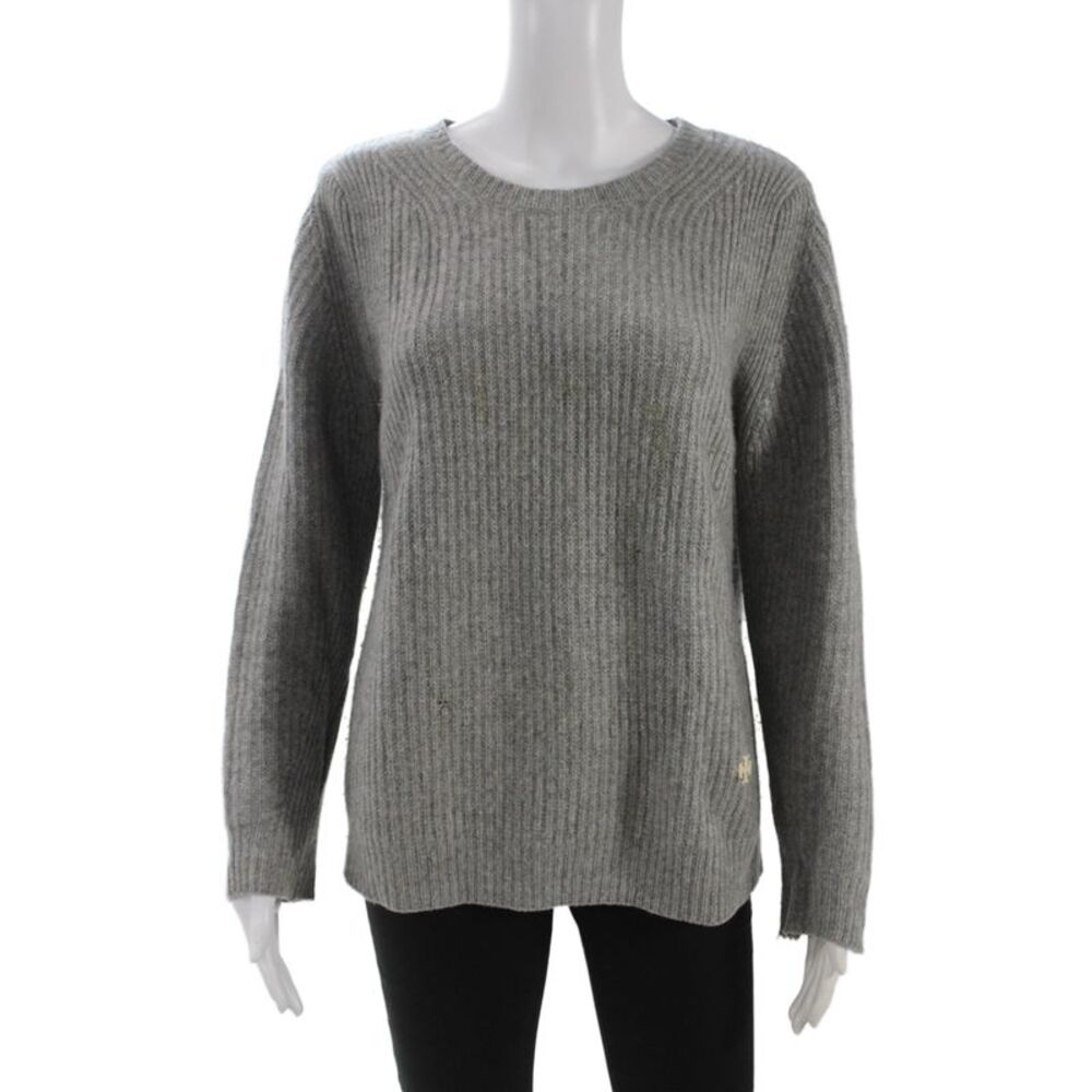 Tory Burch Unisex Pullover Cashmere Sweater Gray Long Sleeve Round Neck Size S